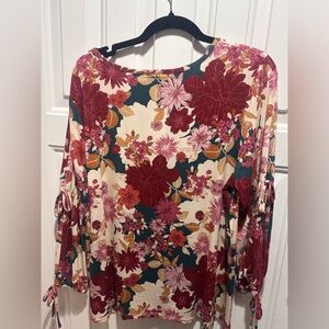 Cato Floral Blouse - Red, Pink, and Cream